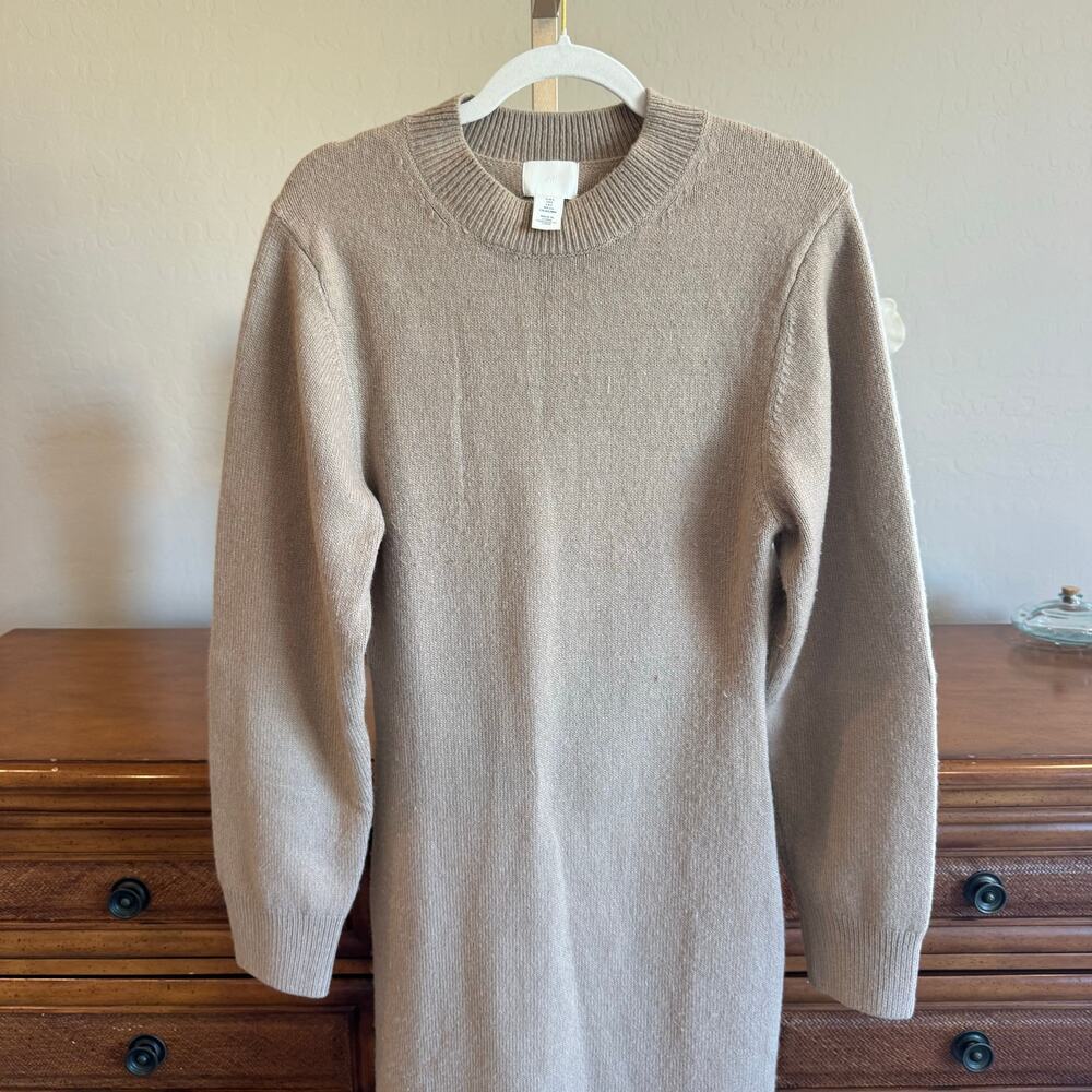 H&M Knitted Sweater Bodycon Dress Beige Long Sleeve S - Picture 7 of 8